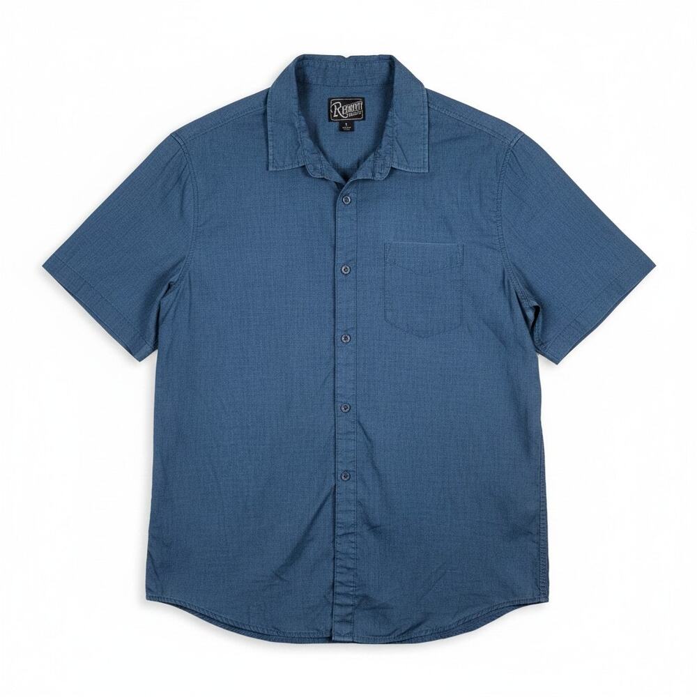 Retrofit Mens Short Sleeve Button Down Shirt Blue Large Classic Minimalist Work